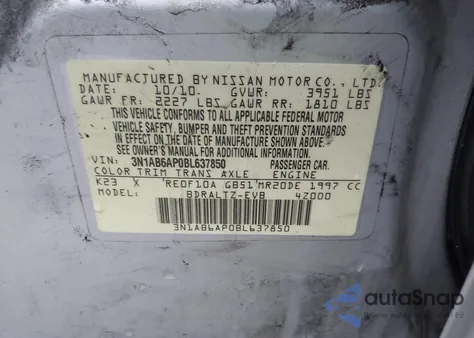 2011 Nissan Sentra 2.0S from USA, damaged, VIN 3N1AB6AP0BL637850